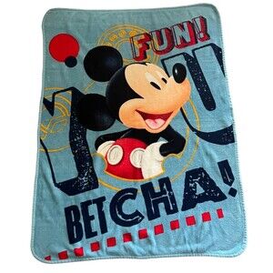 Disney Mickey Mouse Baby Throw Blanket Fun You Betcha! HTF Blue Soft Cute 37x46”